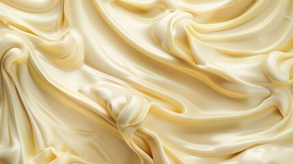 Obraz premium Close up of the texture of mayonnaise background, top view. Photorealistic high resolution macro photography for advertising or food design.