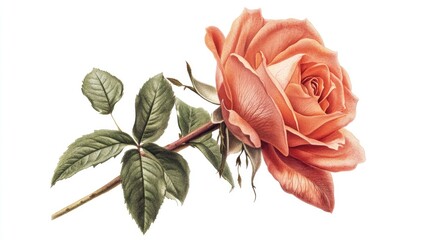 Orange rose with green leaves
