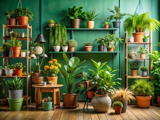Stylish Home Garden Interior with Lush Plants in Unique Pots - Home Jungle Concept
