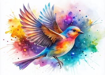 Obraz premium Stylized Bird Vector Illustration with Watercolor Splashes - Flying Bird Silhouette Clipart