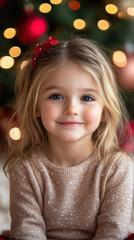 Christmas motifs depicting children, Christmas tree baubles and snow.AI generative.