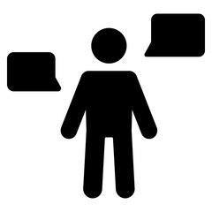 silhouette of a man with a speech bubble