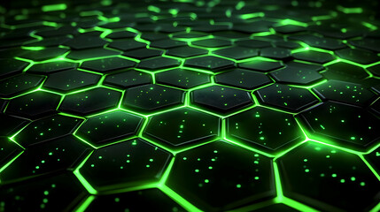 Obraz premium Abstract 3D Green Neon Glowing Hexagon Pattern Background