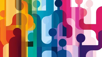 Inclusivity chain, translucent abstract layers, flat design illustration