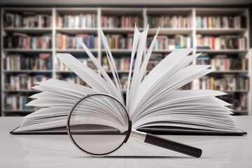magnifying glass on the page of book, education concept