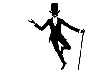 Retro tap dancer with top hat and cane in black color | vector silhouette illustration on white background