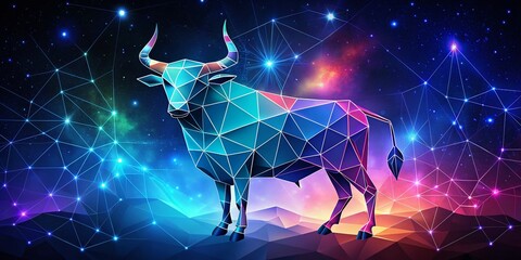 Taurus Zodiac Sign Low Poly Bull with Galaxy Background - Astrological Art for Horoscope Enthusiasts