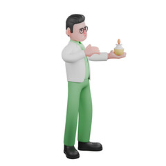 Male Biologist in 3D Professional Ecology. A male biologist is standing while carrying a cubic lamp. Cartoon