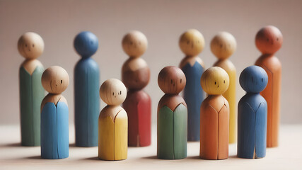 Colorful  Wooden figure peg dolls. creative thinking and human resources, Recruitment employee concept  AI generated image, ai