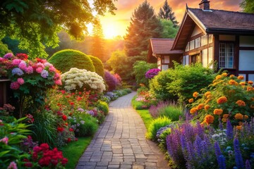 Tranquil Walkway to a Flowering House - Seamless 4k Animation Background for Nature and Serenity Themes