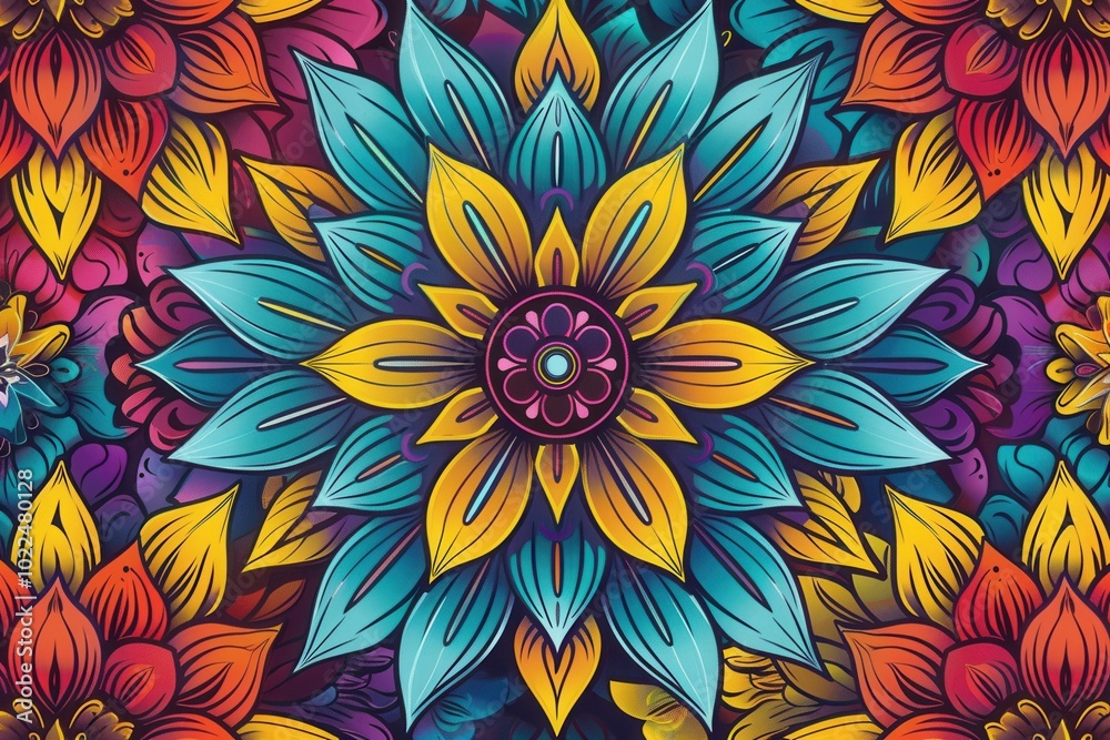 Canvas Prints Intricate floral mandalas showcase vibrant colors and patterns, creating a harmonious arrangement that captivates the eye. Generative AI