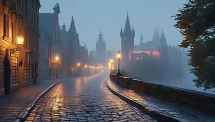 Obraz premium Fog in Cities The Beauty of Fog-Cloaked Streets 