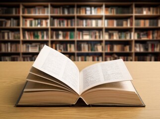 book with open pages on the shelf in library