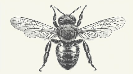 A Detailed Hand Drawn Illustration of a Honey Bee