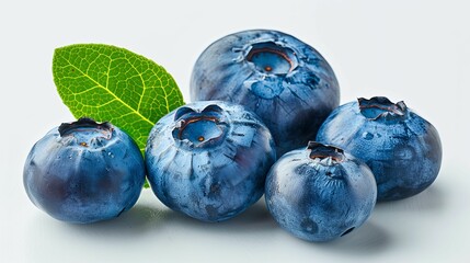 Obraz premium Close-up of Blueberries with a Single Green Leaf