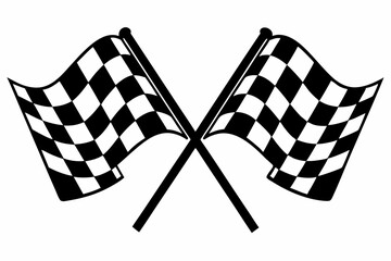 two crossed checkered Flag NASCAR Racing flag, sports finish line flag silhouette vector 