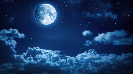 Mystical Night Sky with a Bright Full Moon