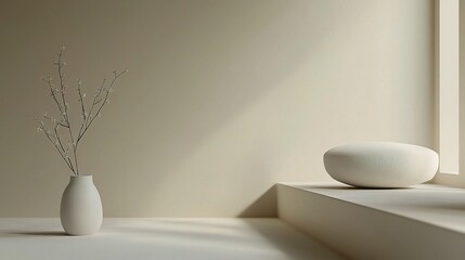 Minimalist Interior with Vase and Smooth Object
