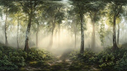 Fototapeta premium Serene Forest Pathway in Soft Morning Light