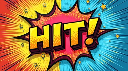Colorful comic book style explosion with hit text