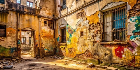 Fototapeta premium Urban Exploration: Textured Old Beige Concrete Wall Background for Photography