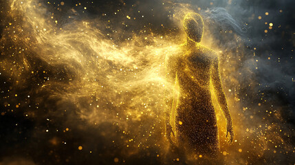 Obraz premium Abstract figure made of glowing particles in space