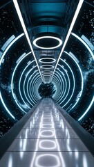 Obraz premium Abstract light tunnels with dynamic tech particles background for invitation or card screensaver