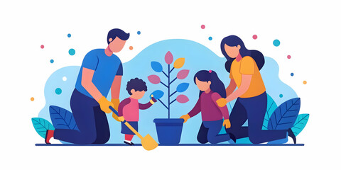 Soft Focused Digital Art: Family Volunteering Together with Bokeh Effects and Abstract Backgrounds in Inspiring Community Service Scene