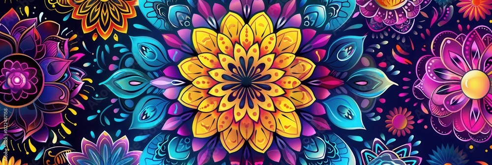 Canvas Prints Bright and colorful floral mandalas showcase intricate patterns and designs, creating a vibrant visual experience. Generative AI