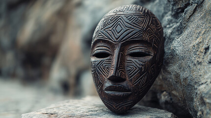african wooden mask on stone background