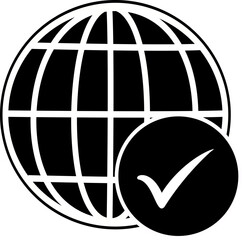Globe and check mark icon. Check mark globe icon. Replaceable vector design.