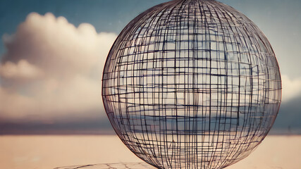 Wireframe mesh net of digital image of  Sphere Illustration with connected Lines and Dots. AI generated image