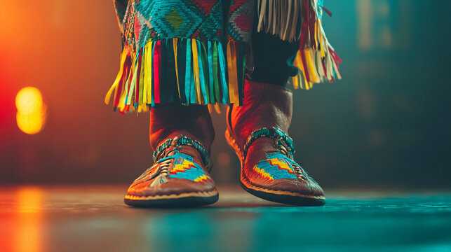 colorful traditional indigenous dance shoes with fringe and beadwork