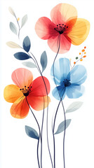 flowers,watercolor,minimalistic flat vector illustration,plain white background