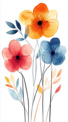 flowers,watercolor,minimalistic flat vector illustration,plain white background