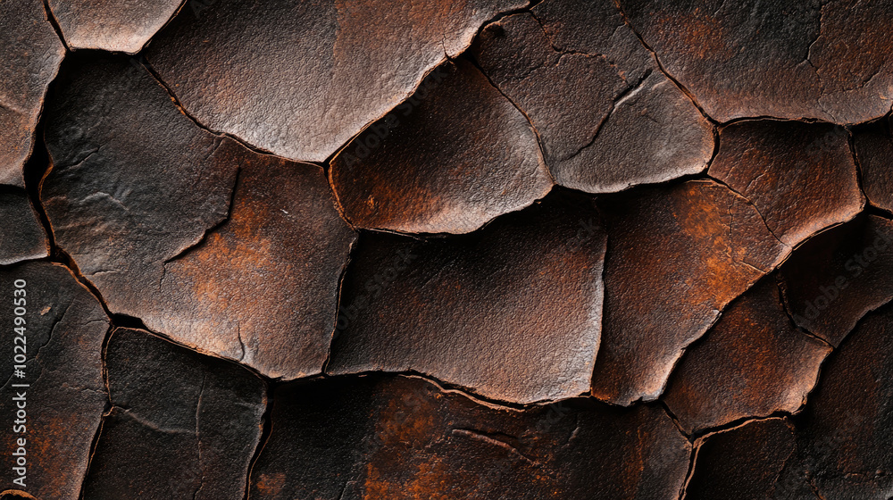 Wall mural Dark and rustic cracked bark texture with deep brown and black tones