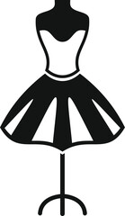 Simple icon of a dress on a mannequin, representing the fashion industry and clothing design