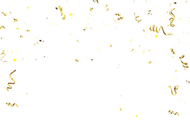 Celebration background template with confetti and colorful ribbons.