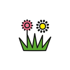 Flower with grass icon design with inspiration vector illustration template.