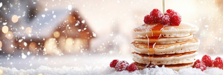 Fluffy Pancakes with Raspberries and Drizzle