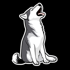 Naklejka premium Siberian Husky Dog Howling At The Sky Flat Vector Illustration