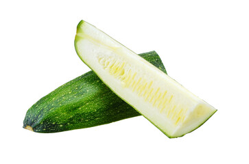 Sliced zucchini vegetable isolated on white background.