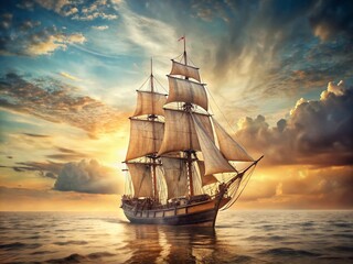 Vintage Style Photography of Historic Ship Sailing the Sea in Intricate Detail