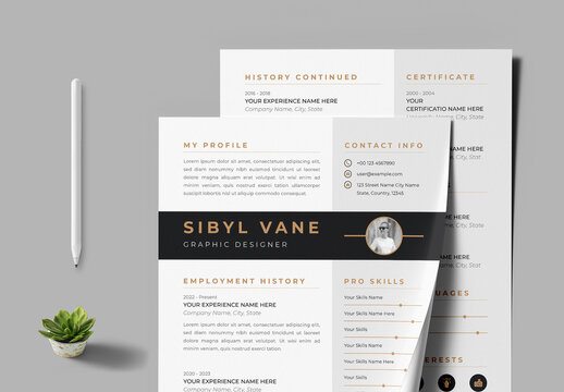 Black And White Resume Template Layout