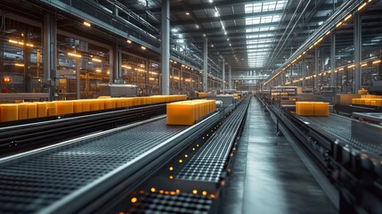 Obraz premium Conveyor system in a modern industrial facility with products.