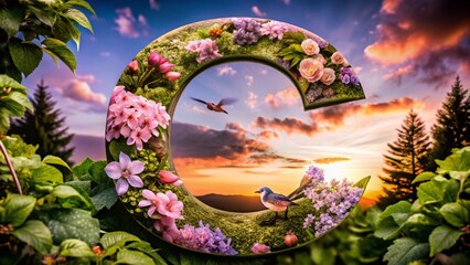 Watercolor Pink Letter C - Elegant Double Exposure Design for Creative Projects