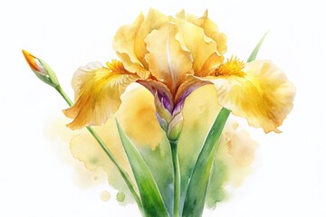 Watercolor Yellow Iris Flower - Minimalist Floral Art for Home Decor and Print Design
