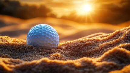 golf ball nestled in fine sand, capturing the essence of patience and focus in the game. The empty space invites reflection, symbolizing both challenge and opportunity in golf