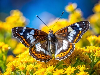 Obraz premium Weidemeyer's Admiral Butterfly on Vibrant Yellow Flowers in Colorado's Natural Habitat
