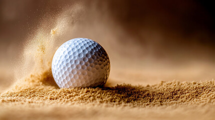 golf ball nestled in fine sand, capturing the essence of patience and focus in the game. The empty space invites reflection, symbolizing both challenge and opportunity in golf